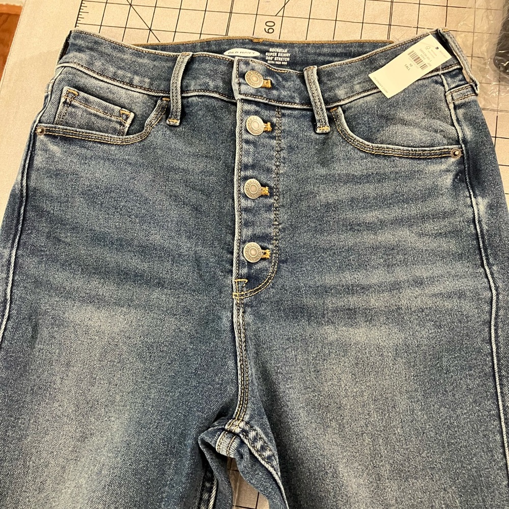 NWT Old Navy BUTTON FLY Rockstar Super Skinny Jeans extra high rise 10 tall